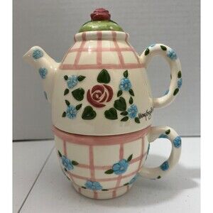 VTG Vintage 1998 Mary Engelbreit Rose Patch Teapot Teacup
